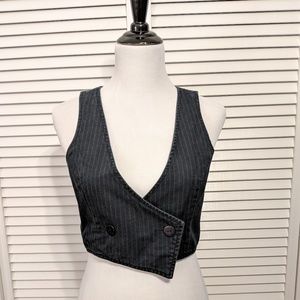 Anthropologie Cotton Pinstripe Crop Vest Small